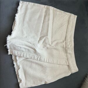 Sage Cream High-Waist Frayed Hem Shorts